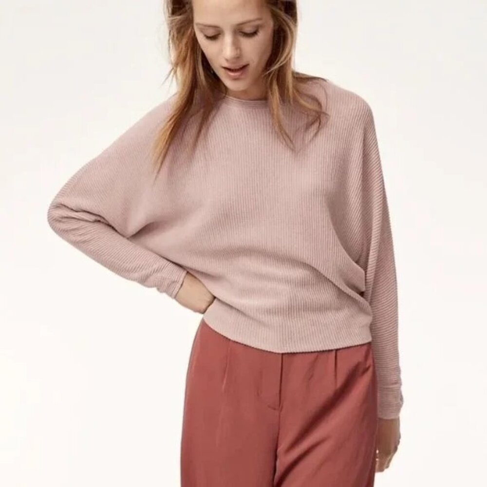 Aritzia Wilfred Coline Dolman Sleeve Ribbed Dusty Blush Pink Linen Blend Sweater